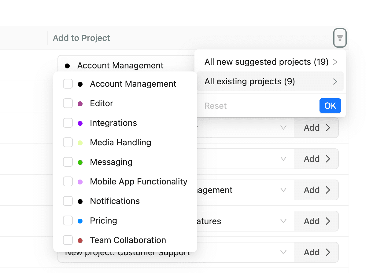 Update: Triage insights with the new project filter